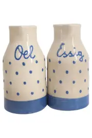 Vorschaubild 1 von Essig Öl Dosierer Set Keramik Weiß Blau Punkte Vintage 2-teilig