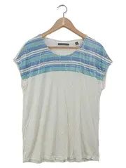 Vorschaubild 1 von Damen T-Shirt Gr. 38/M Weiß Casual Pailletten Gestreift Kurzarm