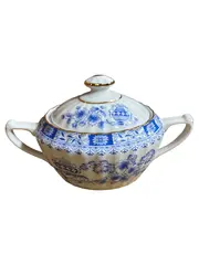 Vorschaubild 1 von China Blau Zuckerdose Porzellan mit Deckel Goldrand