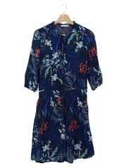 Vorschaubild 1 von Damen Freizeitkleid Gr. 34/XS Blau Blumenmuster Bohemian Viskose