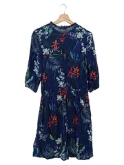 Vorschaubild 2 von Damen Freizeitkleid Gr. 34/XS Blau Blumenmuster Bohemian Viskose