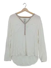 Vorschaubild 1 von Damen Bluse Langarm Weiß Gr. 40 Casual V-Ausschnitt Knopfleiste