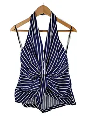 Vorschaubild 1 von Bluse Damen Gr. S Blau Gestreift Ärmellos Elegant Baumwolle Freizeit