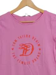 Vorschaubild 2 von Damen T-Shirt Pink Gr. 38/M Casual Logo-Print Kurzarm Shirt