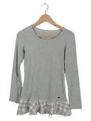 Vorschaubild 1 von Damen Langarmshirt Kariert Grau Gr. 38 M Baumwolle Casual