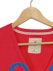 Vorschaubild 3 von Damen T-Shirt Gr. S Rot CA Logo Stickerei V-Ausschnitt