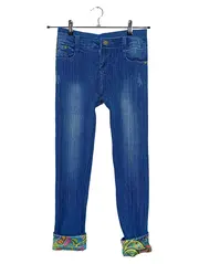 Vorschaubild 1 von Damen Skinny Fit Jeans Gr. 38 Blau mit Blumenmuster Bündchen
