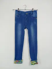 Vorschaubild 5 von Damen Skinny Fit Jeans Gr. 38 Blau mit Blumenmuster Bündchen