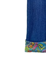 Vorschaubild 3 von Damen Skinny Fit Jeans Gr. 38 Blau mit Blumenmuster Bündchen