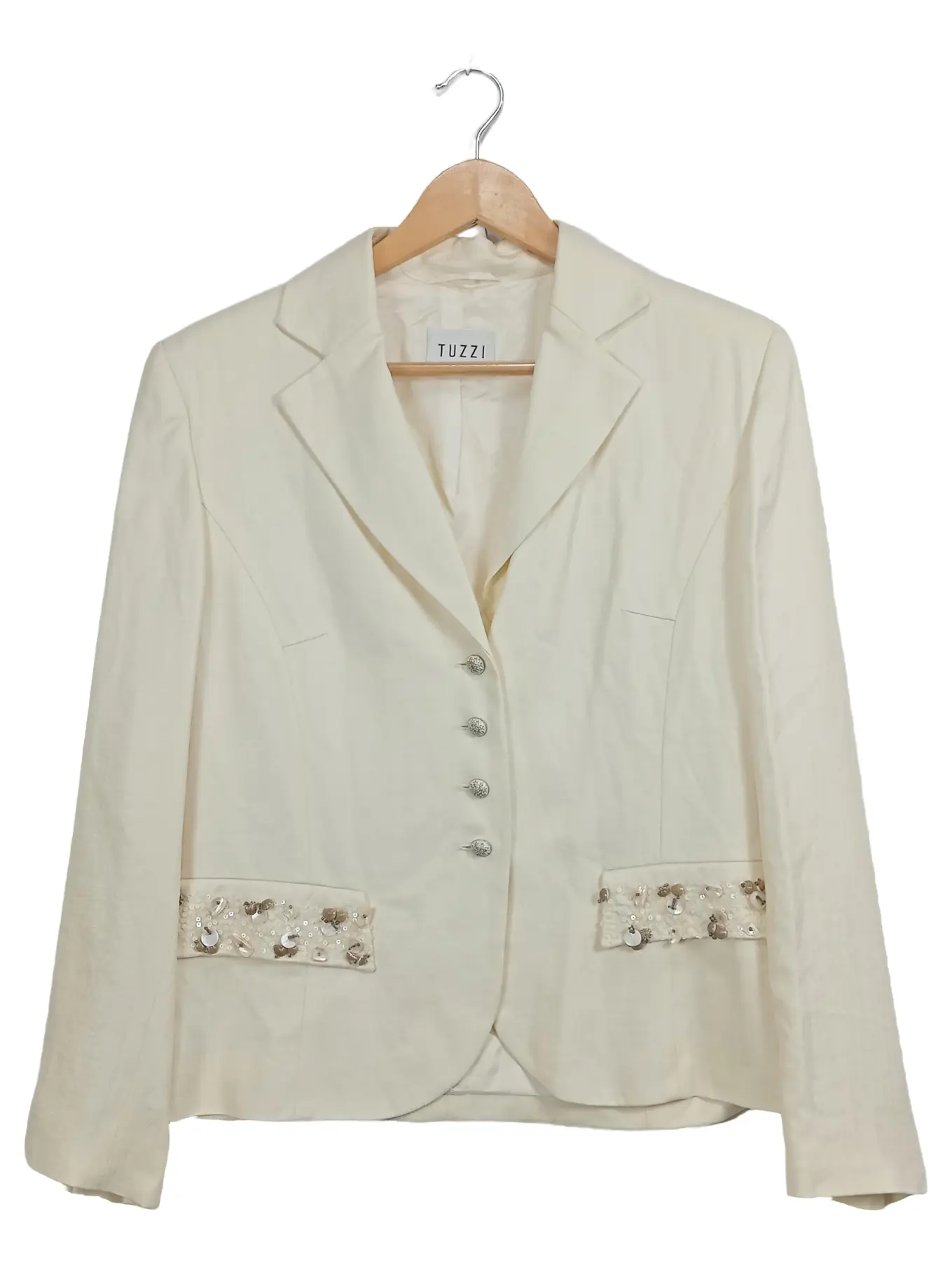 TUZZI Blazer Damen Elegant Beige Pailletten Festlich Gr. 40 L