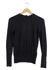 Vorschaubild 1 von Damen Pullover Langarm Schwarz Gr. M Goldene Knöpfe Basic