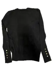 Vorschaubild 2 von Damen Pullover Langarm Schwarz Gr. M Goldene Knöpfe Basic