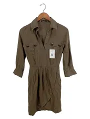 Vorschaubild 1 von Hemdblusenkleid Damen Gr. 36 Oliv Seide Midikleid Alltag