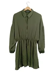 Vorschaubild 1 von Hemdblusenkleid Damen Gr. M Oliv Langarm Tunnelzug Casual
