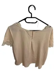 Vorschaubild 3 von Damen T-Shirt mit Spitze Gr. S Beige Feminin Kurzarm