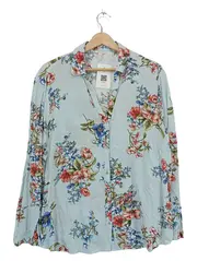 Vorschaubild 1 von Damen Bluse Gr. 44 Blumenmuster Türkis Gestreift Langarm Romantisch
