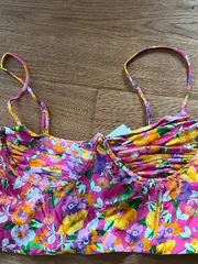 Vorschaubild 3 von Damen Crop Top Blumenmuster Pink Träger Gr. L Viskose