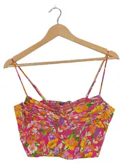 Vorschaubild 1 von Damen Crop Top Blumenmuster Pink Träger Gr. L Viskose