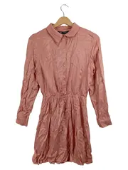 Vorschaubild 2 von Hemdblusenkleid Damen XS Rosa Langarm geraffte Taille Viskose
