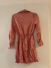 Vorschaubild 3 von Hemdblusenkleid Damen XS Rosa Langarm geraffte Taille Viskose