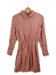 Vorschaubild 1 von Hemdblusenkleid Damen XS Rosa Langarm geraffte Taille Viskose