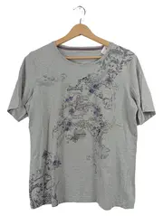 Vorschaubild 1 von Damen T-Shirt Gr. 42/XL Grau Floraler Print Strass Viskose