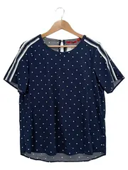 Vorschaubild 1 von Bluse Damen Kurzarm Blau Gr. 38/M Punkte Streifen Casual