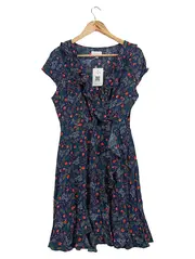 Vorschaubild 1 von Damen Wickelkleid Gr. S Blau Blumenmuster Rüschen Viskose