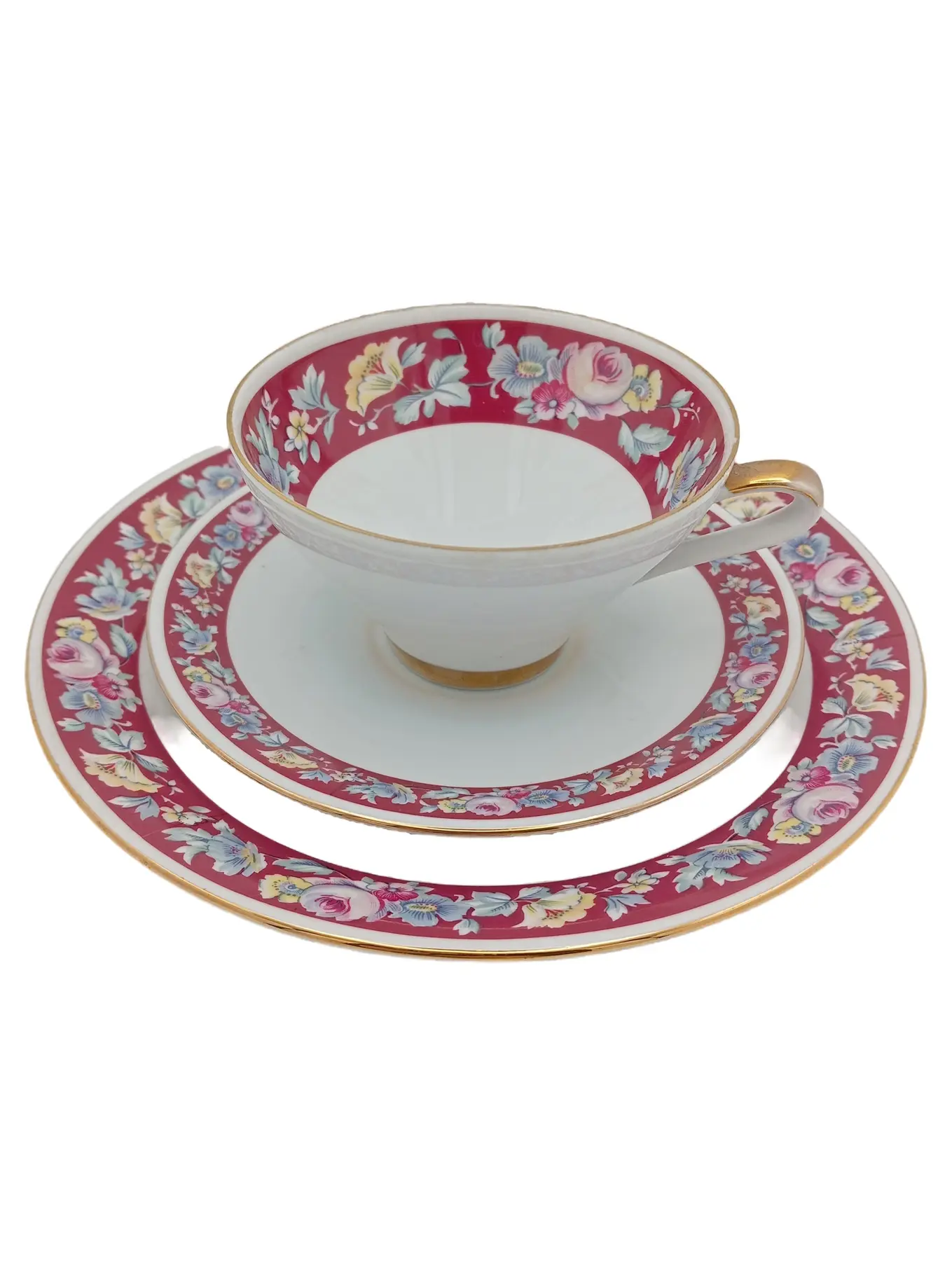 SELTMANN WEIDEN Sammelgedeck Rot Blumenmuster Tasse Untertasse Kuchenteller