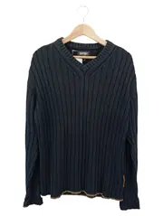 Vorschaubild 1 von Herren Pullover Gr. 48/M Blau Klassisch Rippstrick Baumwolle V-Ausschnitt