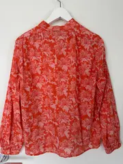 Vorschaubild 2 von Damen Bluse Gr. 34 Orange Blumenmuster Langarm Freizeit