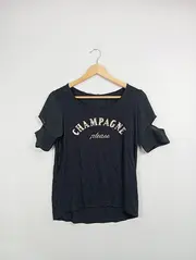 Vorschaubild 2 von Damen T-Shirt Schwarz Modisch Champagne please Aufdruck Gr. XS