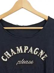 Vorschaubild 3 von Damen T-Shirt Schwarz Modisch Champagne please Aufdruck Gr. XS
