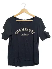 Vorschaubild 1 von Damen T-Shirt Schwarz Modisch Champagne please Aufdruck Gr. XS