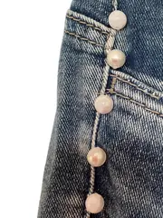 Vorschaubild 5 von Damen Mom Jeans Hose Gr. 36 Blau mit Perlen