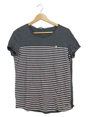 Vorschaubild 1 von Denim Damen T-Shirt Gr. L Grau Rosa Gestreift Herz