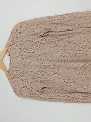 Vorschaubild 3 von Damen Spitzenbluse Langarm Beige Gr. 36/S Blumen Lochmuster