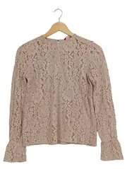 Vorschaubild 1 von Damen Spitzenbluse Langarm Beige Gr. 36/S Blumen Lochmuster