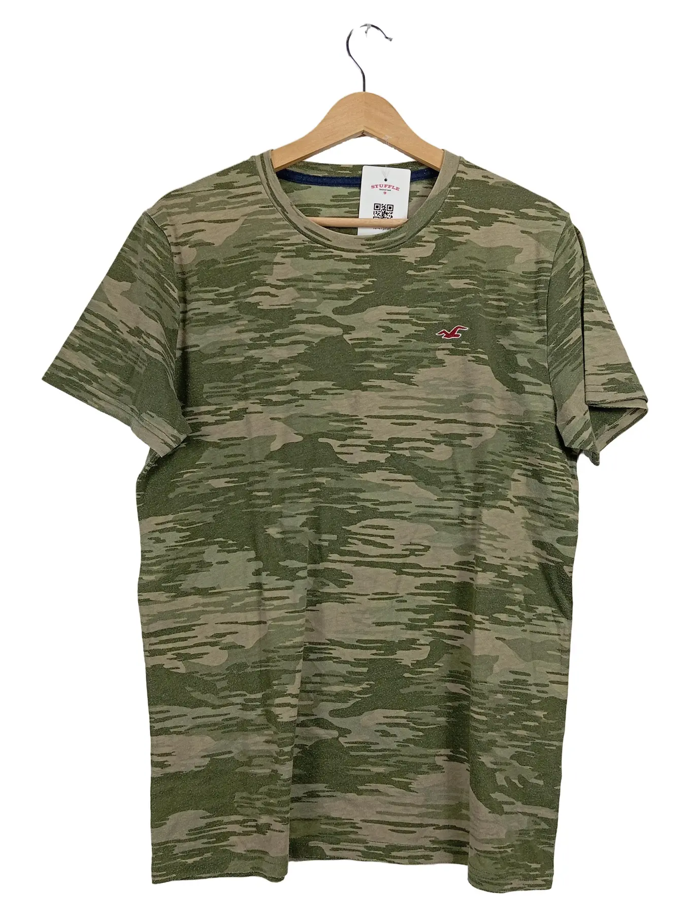 HOLLISTER Herren T-Shirt Camouflage Baumwolle Logo Grün Gr. M