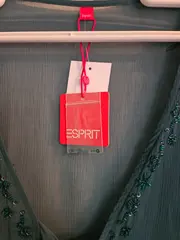 Vorschaubild 4 von Damen Bluse Petrol Grün Gr. M Perlenbesatz Pailletten Chiffon NEU