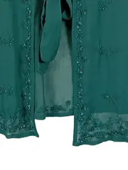 Vorschaubild 3 von Damen Bluse Petrol Grün Gr. M Perlenbesatz Pailletten Chiffon NEU