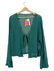 Vorschaubild 1 von Damen Bluse Petrol Grün Gr. M Perlenbesatz Pailletten Chiffon NEU