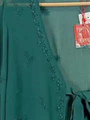 Vorschaubild 2 von Damen Bluse Petrol Grün Gr. M Perlenbesatz Pailletten Chiffon NEU