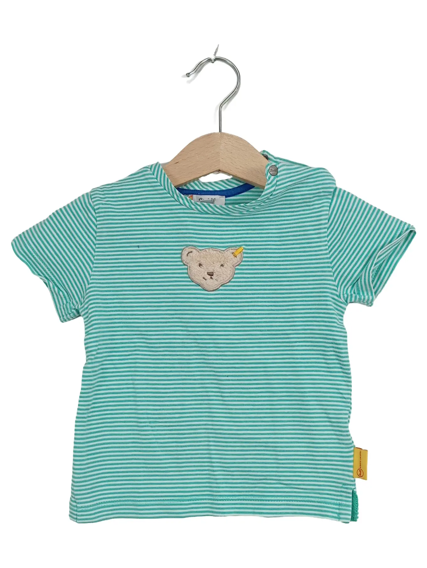 STEIFF Baby T-Shirt Gr. 68 Türkis Gestreift Teddybär Applikation
