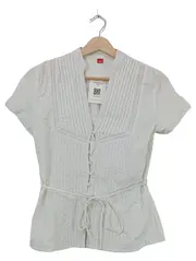 Vorschaubild 1 von Damen Bluse Kurzarm Weiß Gr. 34 XS Stickerei Lochmuster Baumwolle