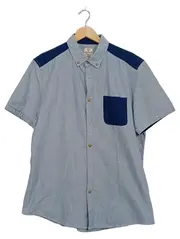 Vorschaubild 1 von Herren Kurzarmhemd Slim Fit Gr. L Blau Colorblock Baumwolle