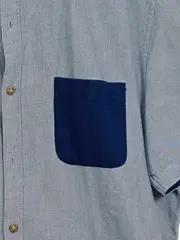 Vorschaubild 4 von Herren Kurzarmhemd Slim Fit Gr. L Blau Colorblock Baumwolle