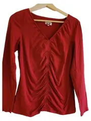 Vorschaubild 2 von Damen Langarmshirt Rot Gr. L Raffung V-Ausschnitt