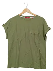 Vorschaubild 1 von Damen T-Shirt Gr. 38 Oliv Brusttasche Zierknöpfe Casual