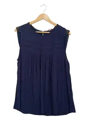 Vorschaubild 1 von Damen Bluse Gr. 40 Blau Ärmellos Spitze Viskose Feminin